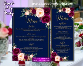 Burgundy Menu cards,Marsala navy menu cards,(84w)